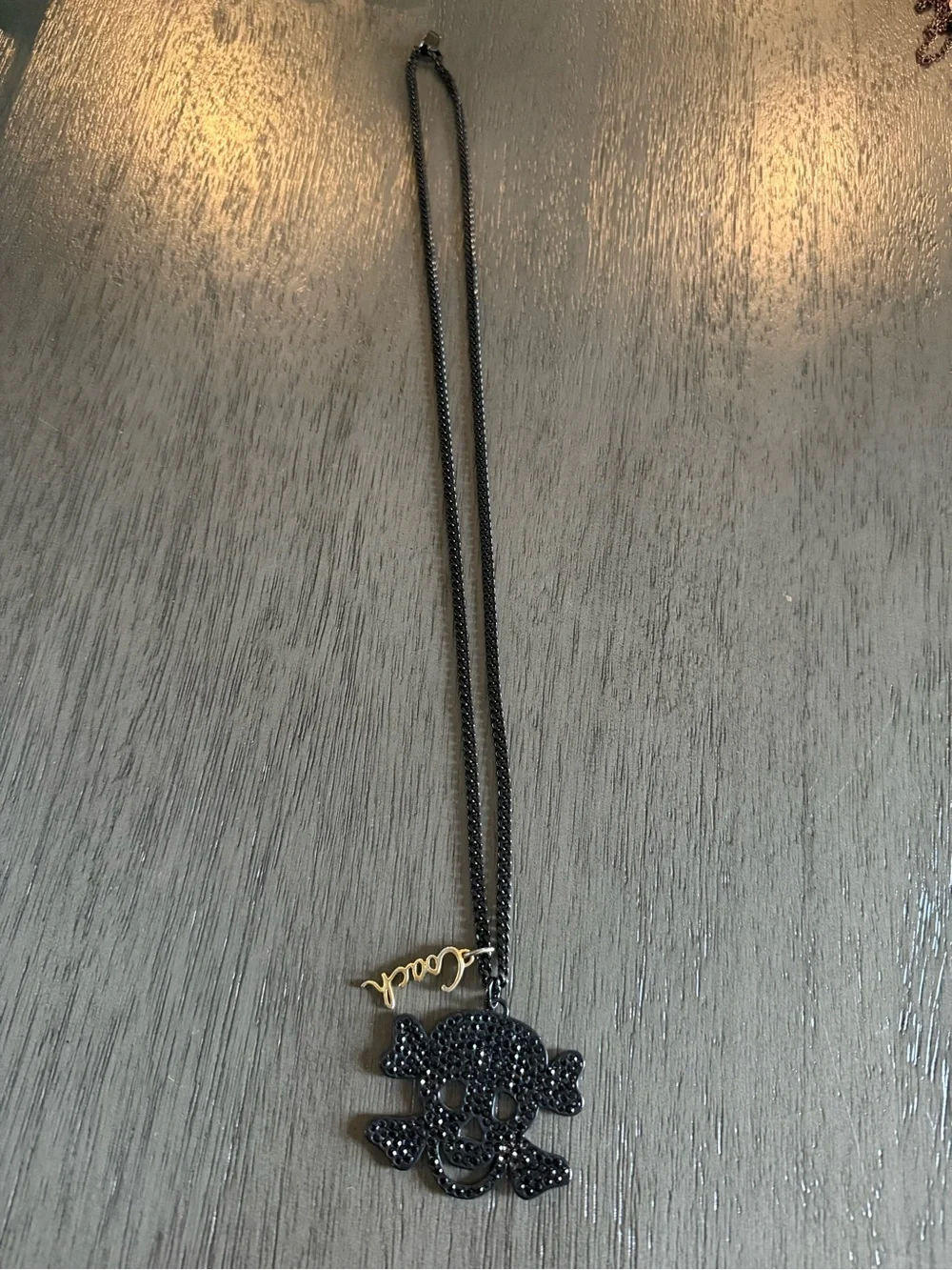 Coach Black Skull & Crossbones Pendant Necklace with Gold 'coach' Tag